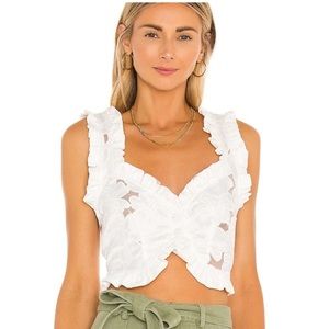 For Love And Lemons Evelyn White Ruffle Button Crop Top XS Rare